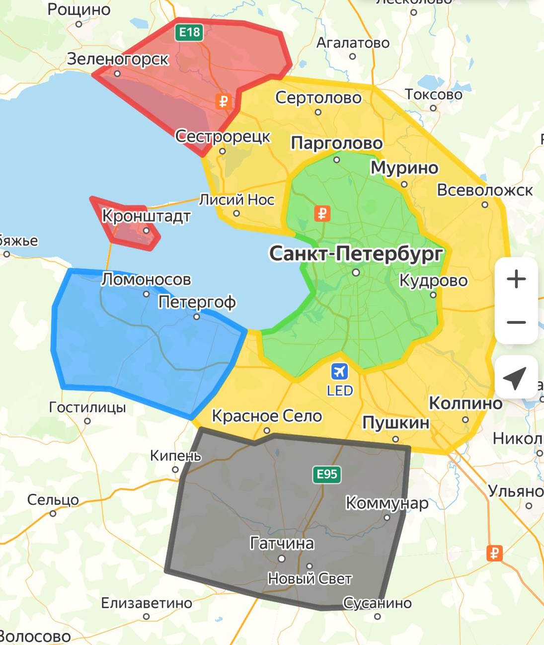 Зоны доставки СПб